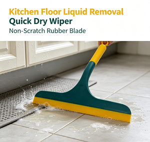 Custom Eco Cleaning <b>Brush</b> TPR <b>Scrub</b> Bamboo Handle Hand Designed Kitchen Cleaning Product for Multiple Floor - Product Image 3
