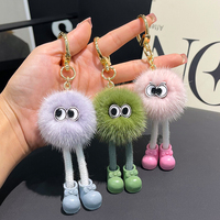 Luxe véritable fourrure de vison en peluche vison porte-clés Ladys filles sac voiture clé porte-clés pompon pendentif accessoires