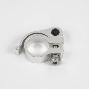 Morsetto per sellino bici H-40 in alluminio con leva QR, anodizzato argento, con manopola di regolazione fine e boccola in gomma per 31,8 mm - Product Image 1