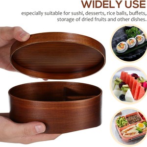 Wooden <b>Lunch</b> <b>Box</b> Round Multi <b>Compartment</b> Portable With Wooden Lid For Meal Storage - Product Image 4