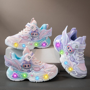 Zapatillas de Princesa para Niñas, Otoño, Plantilla de PU Suave, Nuevo Diseño de Dibujos Animados, Transpirables, con <span class=keywords><strong>Luces</strong></span>, Cierre Deslizante, Moda Infantil - Product Image 1