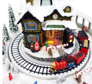 Trạm Xe Lửa Mùa Đông Giáng Sinh Polyresin Âm Nhạc Để Bàn Phát Sáng 6.75 Inch Diorama Chơi Nhiều Bài Hát Chúc Mừng Ngày Lễ Khác Nhau Trang Trí - Product Image 2