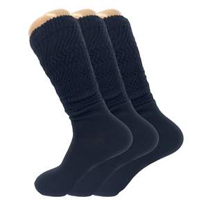 DB <b>Women's</b> Lightweight Knitted Knee High Slouch Socks With Floral Print Cotton One Size Fits <b>Shoe</b> Sizes 5-10 3 Pairs Indigo Blue - Product Image 1