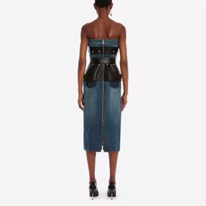 Vestidos de Mezclilla de Alta Calidad para Mujer, Escote Sexy sin Tirantes, Estilo Vintage, Lavado Ácido, Vestido Maxi Ajustado de Jeans - Product Image 3