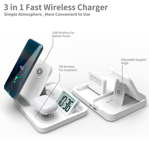 Support pliable pour téléphone portable intelligent 4 en 1 Station de charge rapide Dock de chargeur sans fil 10W Stand - Product Image 4
