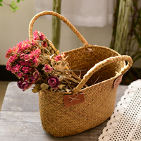 Panier Cadeau Rectangulaire Multifonction en Jonc de Mer Écologique, Fait Main, Rustique, Créatif, Tressé, Portable, pour Rangement