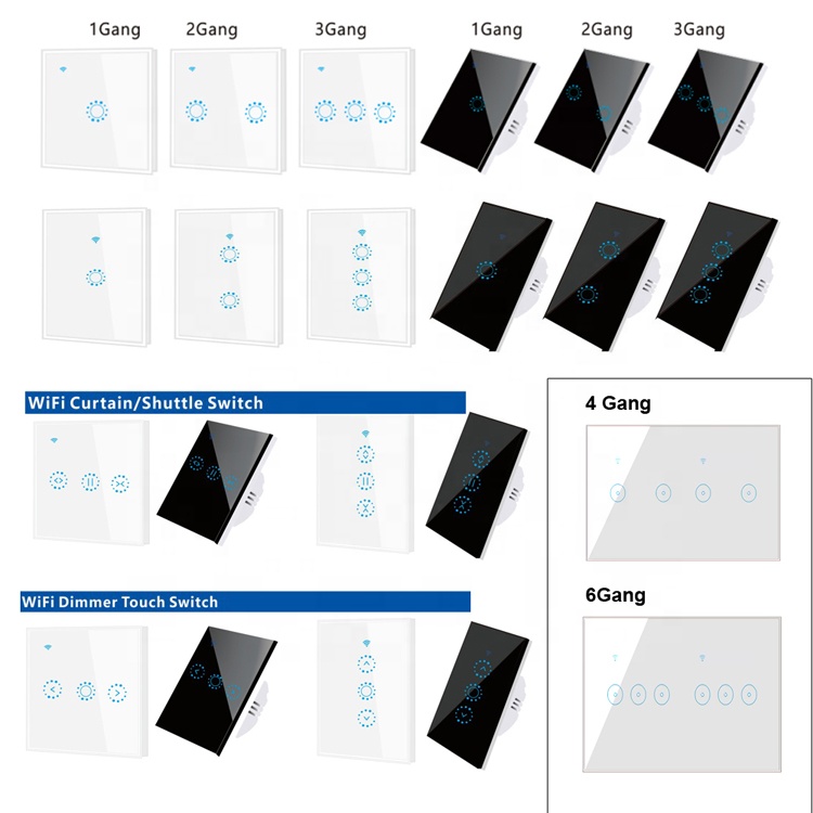 Free Sample Waterproof  Google Alexa Tuya Ewelink APP Control 1 2 3 4 5 6 8 Gang UK EU US AU Smart Wifi Light Touch Switch