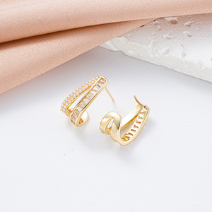 Pearl Stud <b>Earrings</b> Double Layer Geometric Design Micro Insert Zircon For Women Spring 2024 Korean Style Fashion Jewelry - Product Image 2