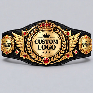 Cinturón de Campeonato Personalizado con Placas Metálicas, Gemas Rojas, Correa de Cuero, Logotipo Personalizado, Ajustable, Ecológico, para Lucha Libre y Boxeo - Product Image 1