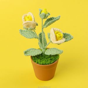 Plante artificielle en pot, fleurs tricotées à la main au crochet, roses pour la décoration de la maison, remise de diplôme, fête des pères, Halloween, haute qualité - Product Image 2