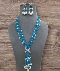 Meilleure vente Pendentif publicitaire avec long mala avec perles hydro combinaison de costume couleur assortie collier de mariage avec boucles d'oreilles - Product Image 4