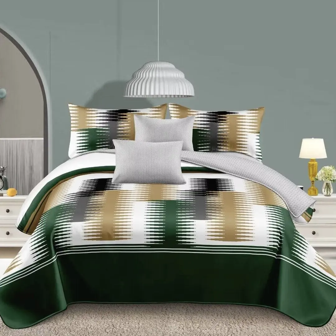 Groen Polyester Huishoudtextiel Bedrukt 6 Stuks Beddengoed Zachte Kussenslopen Queen Size Bedsprei Set