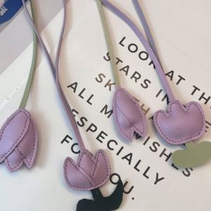 <b>Sweet</b> Pu Leather Light Keychain Tulip Pendant Cotton-Padded Puffy Charm Embossed Modern Cute Purple <b>Flower</b> Couple Backpack Gifts - Product Image 6