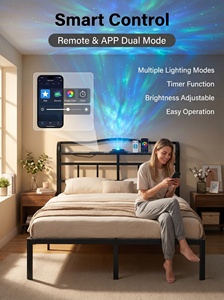 Cadre de lit multifonctionnel durable et antidérapant pour lit Queen Size avec tête de lit et projecteur d'étoiles pour un sommeil réparateur - Product Image 4
