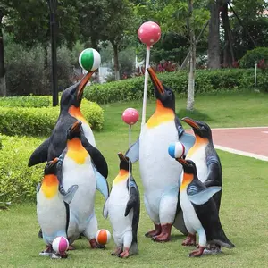 Fiberglas hayvanlar penguen heykeli/yaşam boyutu reçine penguen heykel/safari penguen sahne için parti olay dekor