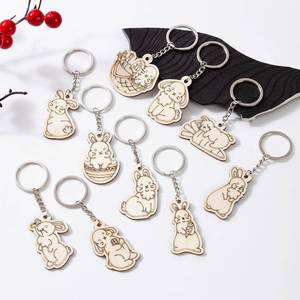 Manufacture Poplar Rabbit DIY Keychain Easter <b>Wood</b> <b>Slices</b> Christmas Decoration Pendant Wooden Craft Accessories China - Product Image 3
