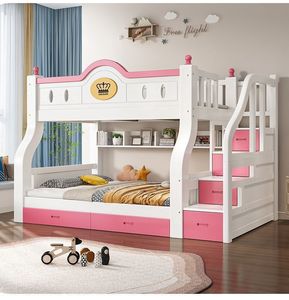 Lits blancs modernes en bois massif pour enfants Lit en bois pour enfants avec toboggan Maison solide en bois personnalisée Lits pour enfants Cadre - Product Image 2