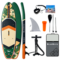 Vente flash : SUP gonflable extra large de 11' x 36" avec pompe, planche à pagaie géométrique verte et beige, kit complet tout usage