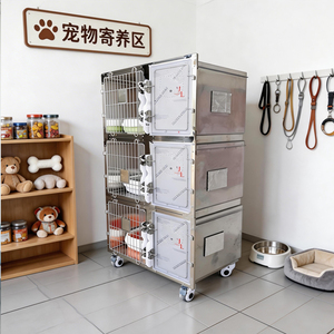 Jaula de Lujo para Gatos de Acero Inoxidable de <span class=keywords><strong>Tres</strong></span> Niveles con Divisiones y Bandejas, Adecuada para Hospitales Veterinarios, Cuidado Temporal y Uso Doméstico - Product Image 2