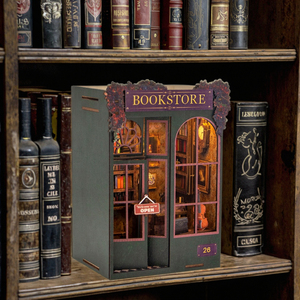 Library Book Nook Kit DIY 3D Wooden Puzzle Bookend with LED Light Miniature Doll House Wall Sign Wood Crafts and Wooden Boxes