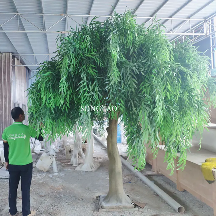 Large outdoor green plastic hanging leaves plants artificial weeping willow trees for garden decor