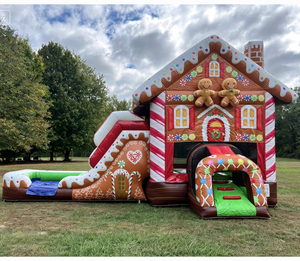 Mignonne maison de Noël en PVC en forme de maison de pain d'épices, château gonflable avec toboggan pour enfants, idéal pour les festivals, les divertissements et le jeu. - Product Image 2