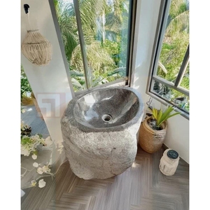 NEWSTAR Baño Pedestal Lavado a mano y lavado Hoteles River Rock Lavabo <span class=keywords><strong>de</strong></span> piedra natural Lavabo - Product Image 5