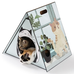 Groothandel Moderne Stijl Opvouwbare Kartonnen Kattenhuis Robuust Duurzaam Tentvormig Kattenkrabpaal Ecologisch Karton BSCI - Product Image 1