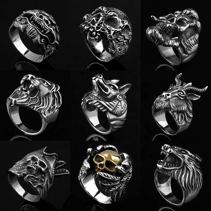 Punk Rings For Men Stainless Steel Jewelry Animal Skull Designs Vikling Personalized Finger Ring Wholesale Price