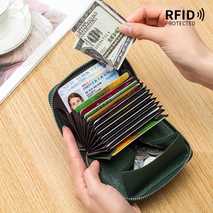 RFID Genuine Leather Card Wallet with Zipper Multi-Function Coin Pocket and Pebble Leather Card Holder Candy Pattern - Product Image 5