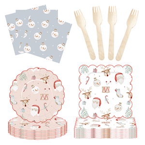 Juego de Vajilla Desechable DAMAI para Fiesta de Navidad, Platos, Vasos y Servilletas de Papel con Diseño Navideño de Papá Noel - Product Image 1