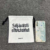 Sac en toile blanche épaisse de 10 oz avec cordon de serrage et impression de logo noir, pochette en tissu de luxe pour emballage de bijoux et cadeaux