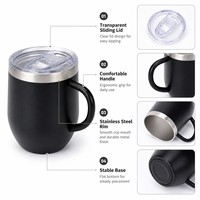 Gobelet à vin personnalisé avec logo, 12 oz, avec poignée, vente en gros, cadeau promotionnel, acier inoxydable, double paroi, isolation sous vide, tasse de voyage