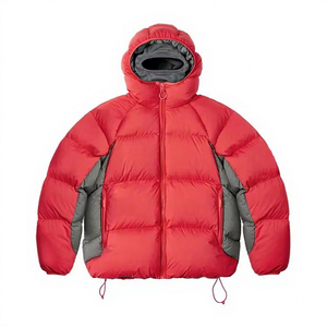 Men's <b>Light</b> Gray Hooded <b>Puffer</b> <b>Jacket</b> Solid Color Zipper Closure Windproof Winter Wear Casual Loose Fit Polyester Shell - Product Image 4