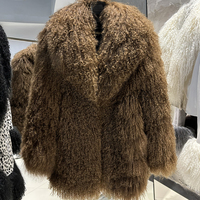 Manteau en fourrure de mouton de Mongolie véritable à deux tons dégradés de qualité supérieure, veste courte d'hiver ample à fermeture cachée pour femmes
