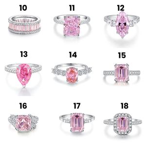 Anillo de Compromiso y Boda de Plata de Ley S925 con Circonita Cúbica Rosa Corte Radiante, Chapado en Oro de 18K y Rodio - Product Image 3