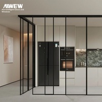 Exportation transfrontalière Porte coulissante à trois panneaux ultra-étroite en alliage d'aluminium et verre insonorisant, style moderne et minimaliste, avec rail supérieur