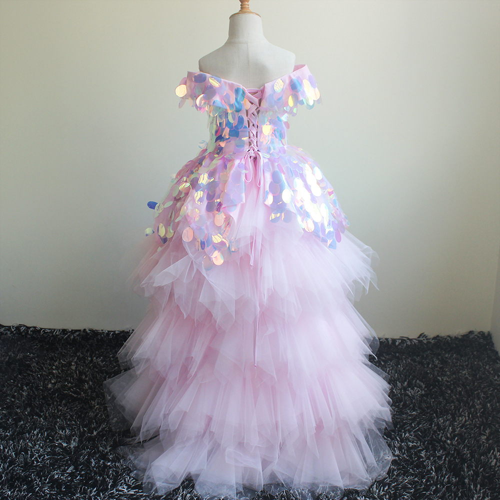 Kids Large Iridescent Sequins Dress - Princess Party Frock