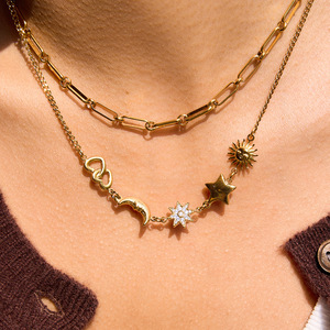 สร้อยคอจี้พระอาทิตย์พระจันทร์ดาวทองประดับเพทายสำหรับผู้หญิงสวมใส่ทุกวันเป็นของขวัญเครื่องประดับ - Product Image 3