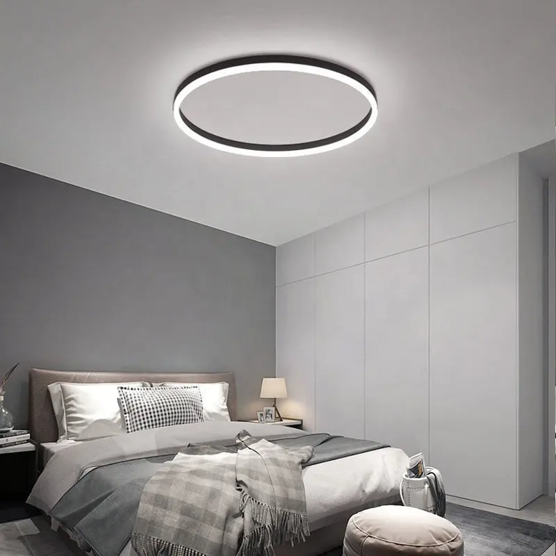 Modern Round Ring Profile Black Indoor Ceiling Lamp Fixture For Home Living Room Bedroom Restaurant Dimmable Ceiling Light