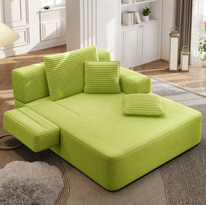 Sofá modular desmontable de varias combinaciones con tiras verticales de tela de pana, bolsillos laterales integrados y relleno de esponja completa. - Product Image 2