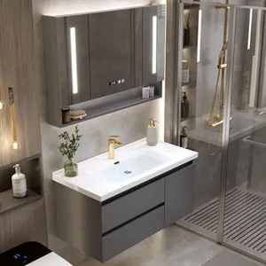 Mueble de Baño Gris de Lujo con Tablero de Melamina y MDF Ecológico, Espejo Inteligente LED Duradero - Product Image 2