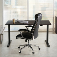 Bureau d'ordinateur réglable en hauteur avec vérin pneumatique, bureau ergonomique personnalisé pour position assise ou debout, design moderne en bois noir