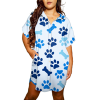 Robe chemise personnalisable à manches courtes pour femme, motif empreinte d'animal mignon et camouflage, impression à la demande