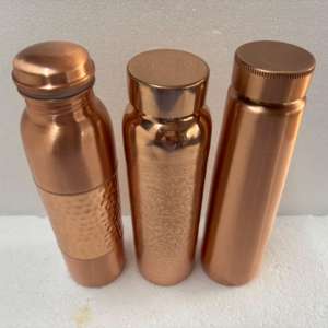 Botella de Agua de Doble Pared de Cobre Puro con Pajita y Tapa |   Botella Ayurvédica para Beber, con Acabado Martillado y Grabado, a Prueba de Fugas - Product Image 4