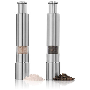 Custom Eco-Friendly Stainless Steel Spices Mill Grinder Thumb Push <b>Button</b> Dishwasher Safe Household Mini Pepper Salt Grinder - Product Image 1