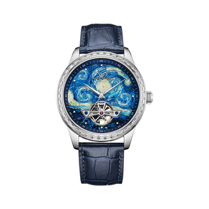 Reloj WM de Alta Calidad, Luminoso, Metálico, para Hombre, de Negocios, Automático, Mecánico, Serie <span class=keywords><strong>Pintura</strong></span> al Óleo Noche Estrellada, Esqueleto, WellyMerck - Product Image 3