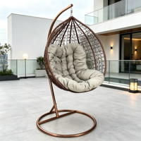 Fauteuil suspendu en rotin PE avec support métallique, chaise balançoire œuf pour jardin et terrasse, une place, en osier