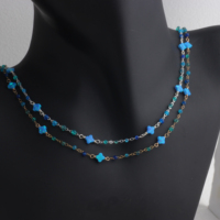 Chaîne plate en or 14 carats plaqué or/argent S925, émaillée bleue/verte, avec opale trèfle bleue pour la création de bijoux permanents DIY