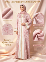 Tissu Jacquard en Chenille de Luxe, Motif Floral Pêche Doux, pour Robes Abaya, Rideaux, Literie
